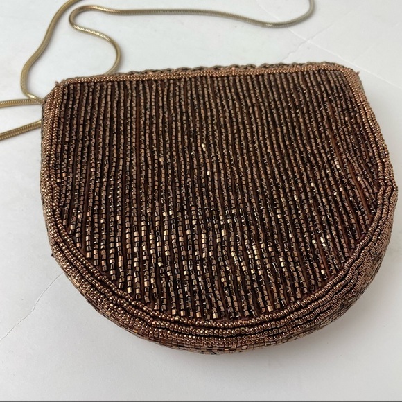 Vintage GENIE Beaded Purse Brown Evening Crossbody Bag HONG KONG HandMade - Picture 4 of 6